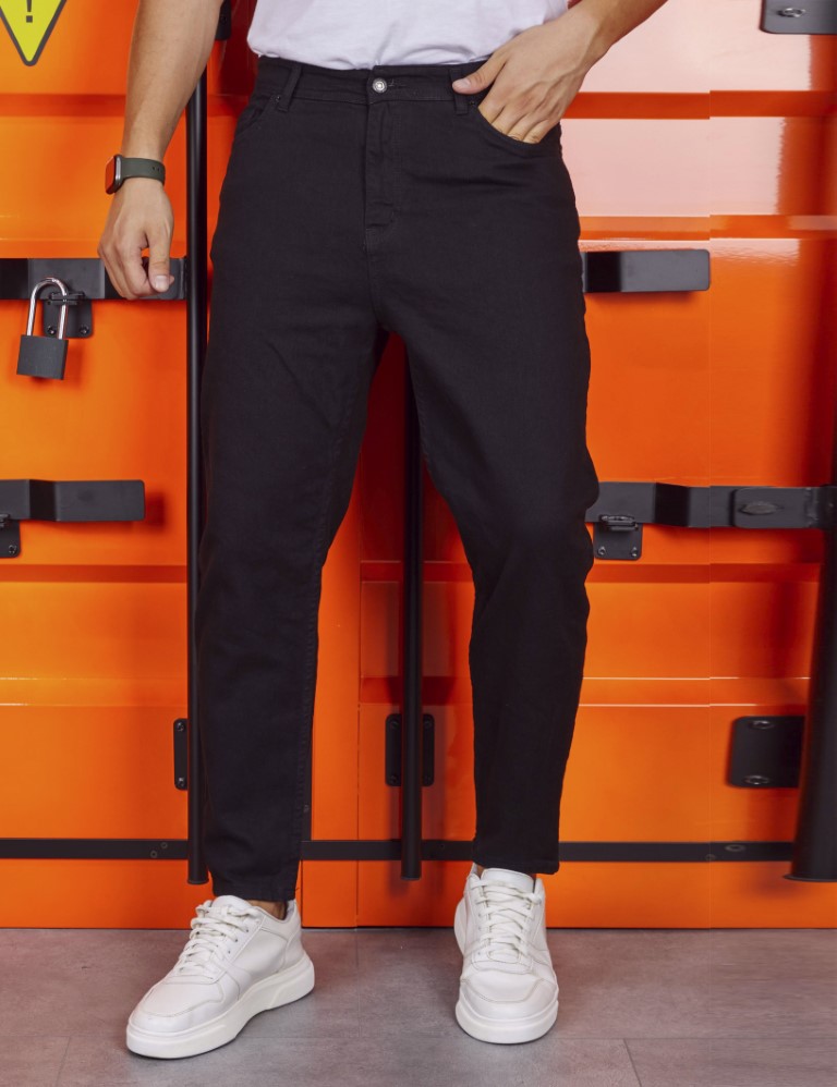 Ανδρικό μαύρο Loose τζιν ελαστικό πεντάτσεπο με φερμουάρ 8189 φωτογραφία